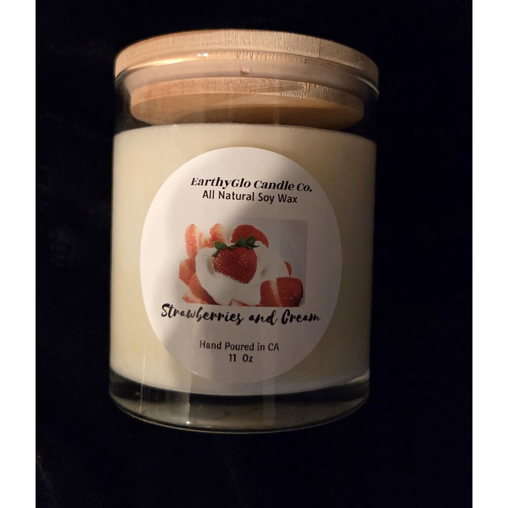 Strawberries and Cream Hand-Poured all natural Soy wax 11oz - 2 Wick Candle